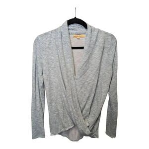 Mesh+Lace Draped Twist Long Sleeve Top Light V-Neck Gray Women's Size Extra Smal